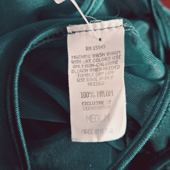 VTG Adonna Nightgown Slip Dress Med Green Sheer Lace Bodice Crisscross Coquette - Picture 3 of 14